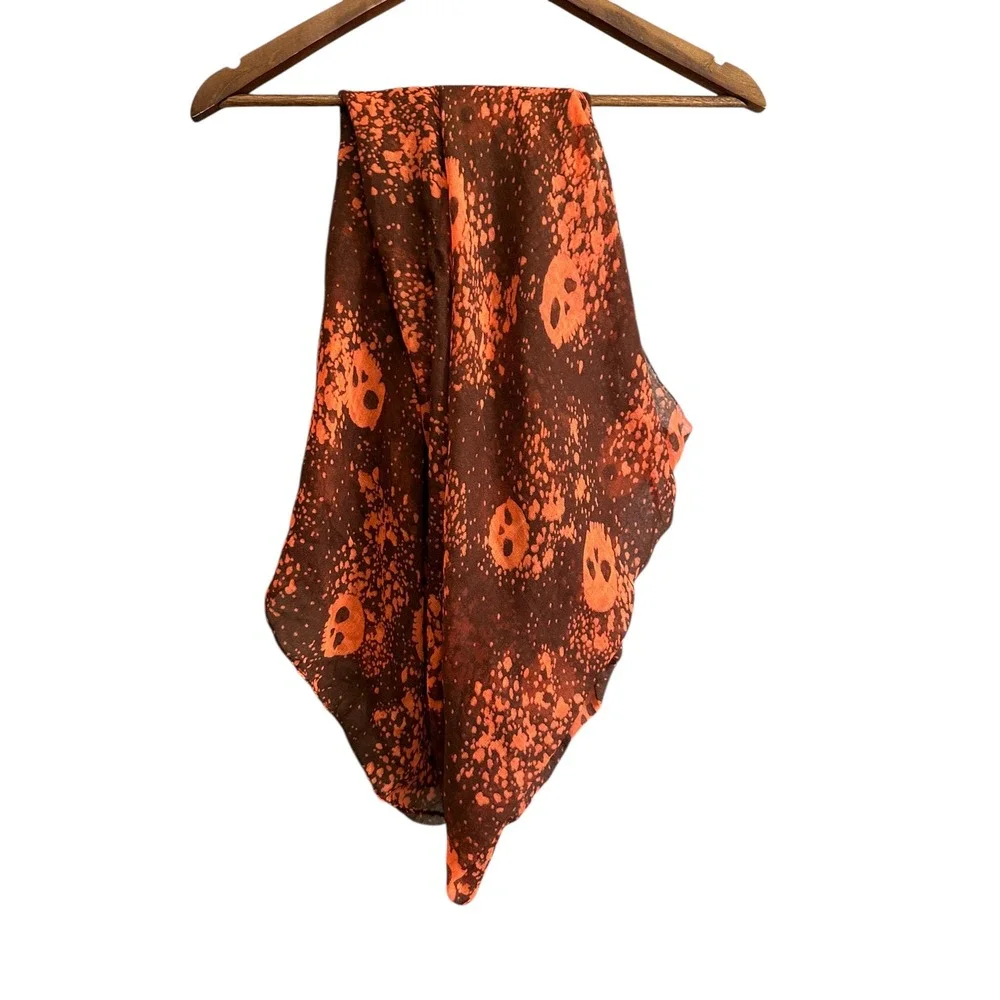 Francescas Collection Skull Scarf Brown Orange Lightweight Lightweight Polyester